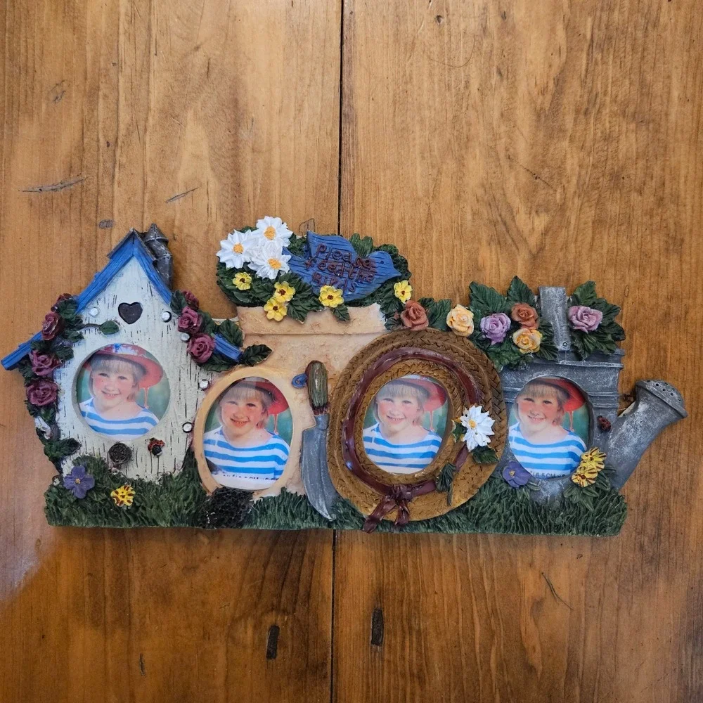 Please Feed the Birds Garden Photo Frame 4 Opening Birdhouse Floral Cottagecore